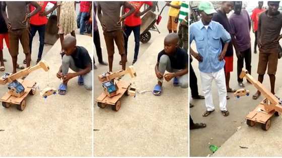 "He's creative": Skilled little boy constructs crane, uses it to lift objects in public, his video goes viral