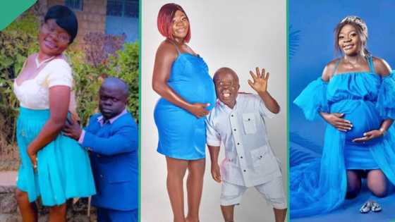 "The lord has done it": Lady who married short man shows off pregnancy, welcomes baby