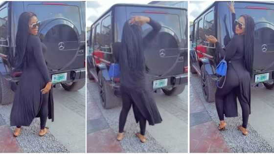 Where she dey see this money: Reactions as Mercy Eke flaunts new G-Wagon with customised plate number