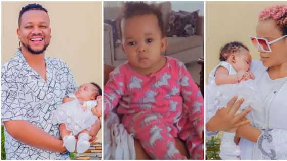 After 9-months of suffering: Uche Ogbodo heartbroken as daughter utters first words in cute video, says 'papa'