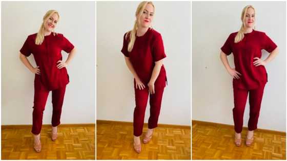 Oyinbo woman rocks Aba-made cloth, says it really looks good, Nigerians react to lovely photos