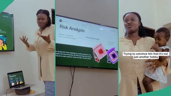 Lady who wants husband's financial support presents request like business pitch to investors