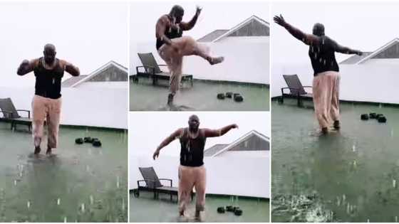 “Don Jazzy Jackson”: Music mogul dances happily inside heavy rain in viral video, fans share funny comments