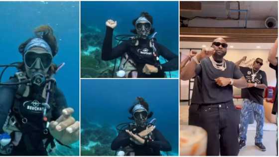 “E choke”: Oyinbo lady does Davido’s Unavailable dance challenge inside ocean, video causes online stir