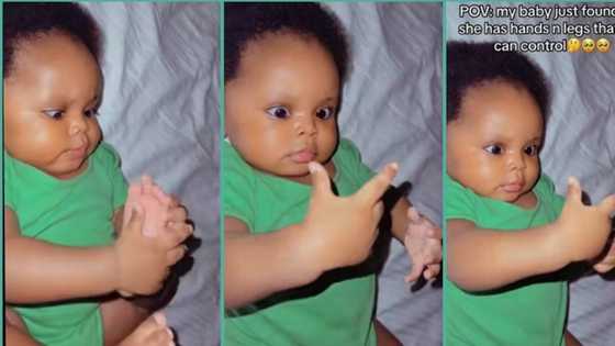 Funny moment baby discovered that she has hands and legs, video goes viral on TikTok