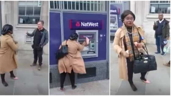Lady destroys bank's ATM with one of her heels over an unresolved issue with her account, wows Oyinbos in clip