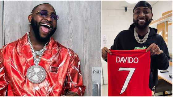 Davido: Manchester United present jersey with club's iconic number 7 to OBO, many react: "They have a striker"