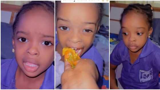"She will sleep in class": Baby demands fufu and okra soup by 6am before going to school, video goes viral