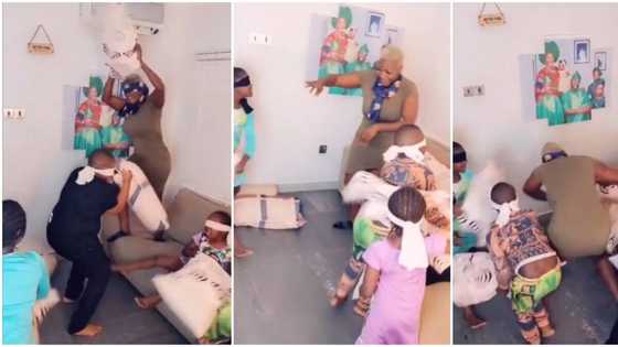 Dem don throw dia mama for ground: Mercy Johnson says as she engages in pillow fight with kids