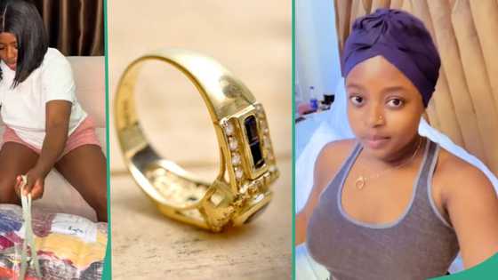 "It is worth N200k": Okrika seller shows expensive gold ring found in bale, posts video on TikTok