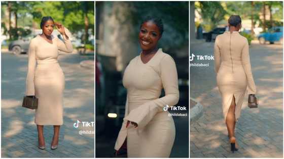 "I will sleep for you": Hilda Baci in beautiful gown smiles, walks in high heels, Nigerians praise her