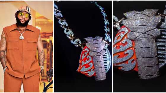 Singer KCee splashes millions on Ojapiano emblem made of 60 carats diamonds, gold & enamels, video stuns many