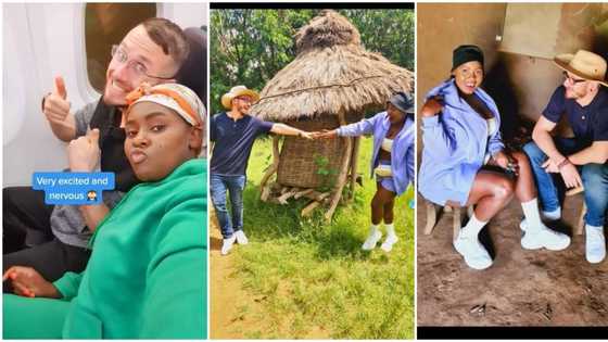 "White love sweet": Oyinbo man flies from his country and follows lady to her village, their video goes viral