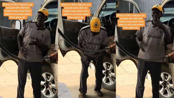 "If dem like sell fuel for 1k baba no send": Old taxi driver dances at petrol station while refuelling his cab