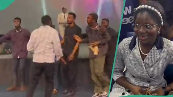 Happy church members dance energetically and guide Nigerian lady about to get married to podium