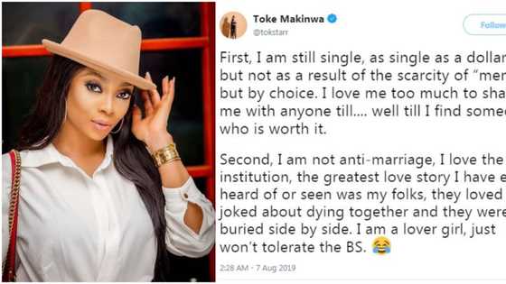 I am single not by scarcity of men but by choice - Toke Makinwa