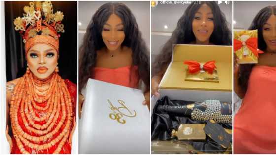 Mercy Eke excited as she receives Bobrisky’s luxury 30th birthday invitation box, displays expensive contents