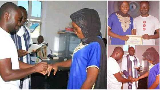 No wedding dress: Nigerian couple marry inside pastor's office, wear casual polo & dress, photos cause stir