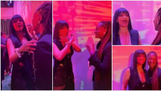 Rihanna screams in excitement, blushes hard as she meets Nigerian singer Tems for the first time