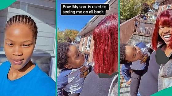 Little boy stares in confusion as mum who used to wear 'all back' hairstyle rocks wig, video trends