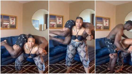 "I never see anything like this before": Strong lady carries boyfriend on her shoulders, uses him to workout