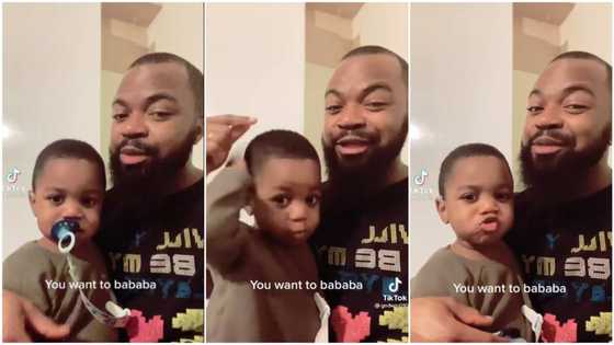 Baby sings "You want to bam bam" song with father in sweet video, people react to his funny mouth shape