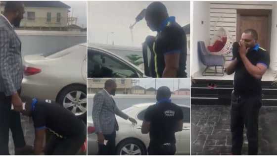 Emotional moment policeman threw away his cap, prostrated for Nigerian man after being gifted a new car