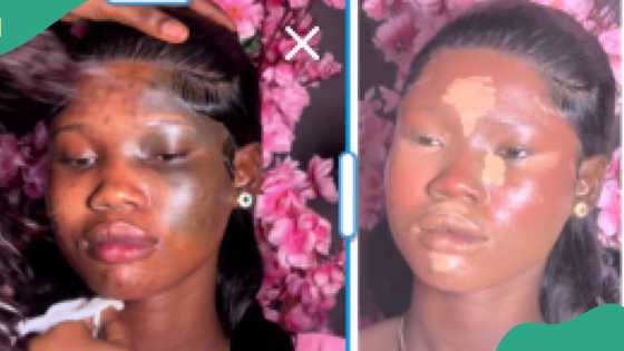 Makeup artist transforms lady's face with black patches, looks incredible: "Cover face like Lagbaja"