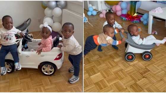 "Abundant blessings": Sweet moment triplet babies posed with posh toy car, video melts hearts