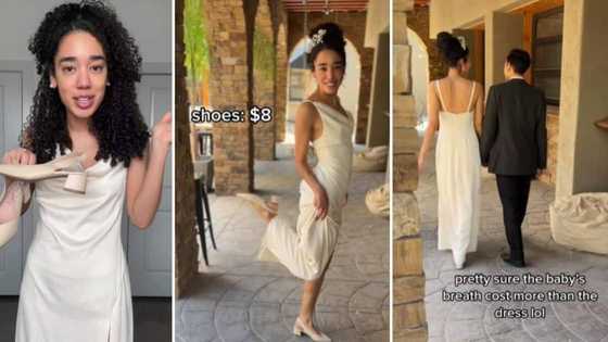 She didn't spend much: Bride flaunts her wedding dress which cost N1,550, shoes N3,320 in video, causes a stir
