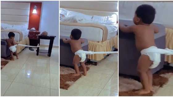 "He no dey hear word": Frustrated Nigerian dad uses big rope to hold his son, funny video goes viral