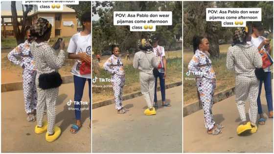 Lady wears her pyjamas with house slippers to school, attends afternoon lecture, her video trends online