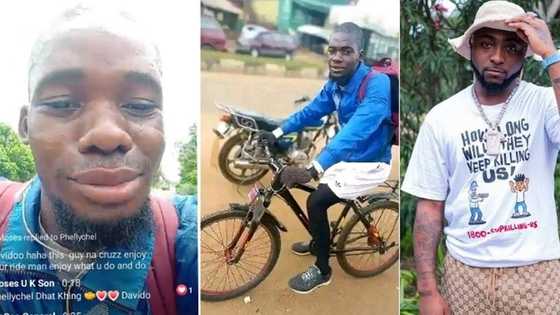 "Where is Davido?" Nigerian man with bicycle begins long journey from Benue to Lagos to see singer