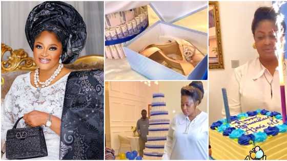 Omoborty shares huge money cake, shoes & other beautiful gifts she received from her man on birthday