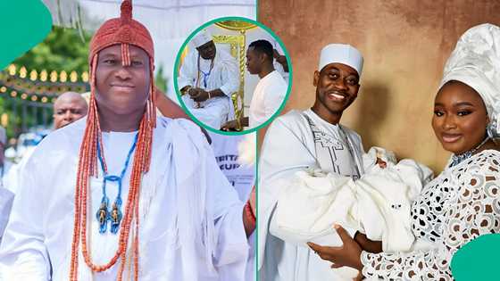 "Clap for Mo Bimpe's husband": Ooni teases Lateef Adedimeji as he celebrates actor's triplets' birth