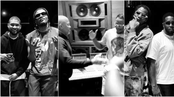 "Something huge is coming": Excitement as Pheelz shares studio session with US stars Usher, Diddy and Dr Dre
