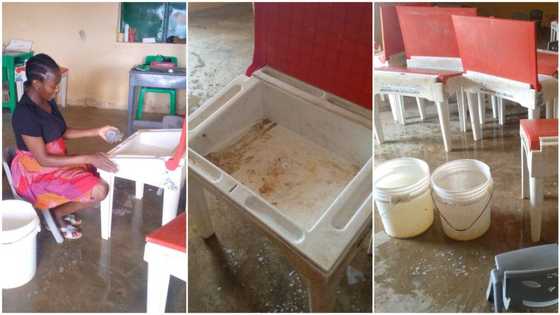 Kind Nigerian teacher keeps her class clean after closing hours, washes pupils' desks
