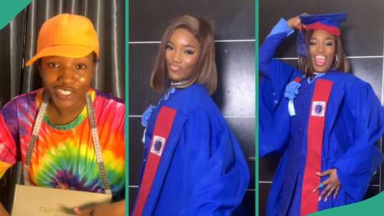 Fashion designer with exceptional beauty successfully graduates from university as pharmacist