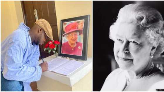Queen Elizabeth: Skit maker Cute Abiola opens condolence register for monarch in his home, hangs photo frame