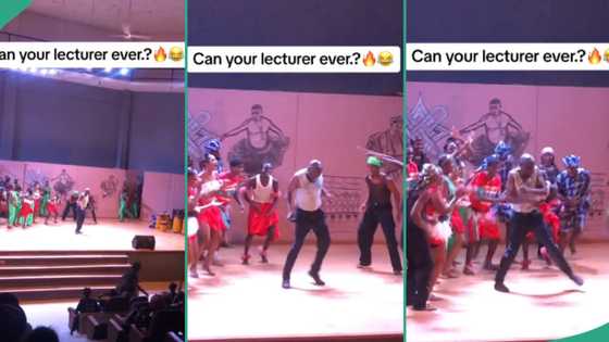 Talented Nigerian lecturer impresses many on stage with his sweet leg dance, video goes viral