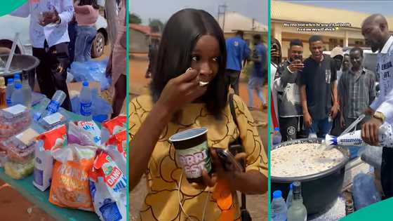 Lady drinks “rich man garri” at sign-out party, netizens react to preparation process in viral video