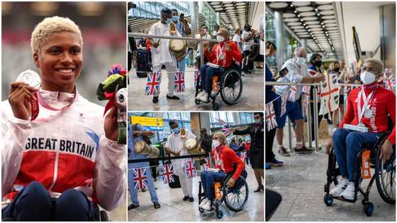 Moment Nigerian lady who represented Britain at Paralympics was welcomed by oyinbos, family at the airport