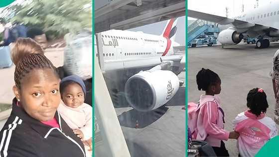 Nigerian woman relocates to Australia with 3 kids to reunite with husband, flight hours wows many