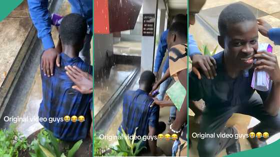 Drama as student defies rain to show up in school, finds out test has been cancelled, video trends
