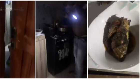 I won't do it again: Nigerian man pleads with wife in video after she caught him stealing fish from pot
