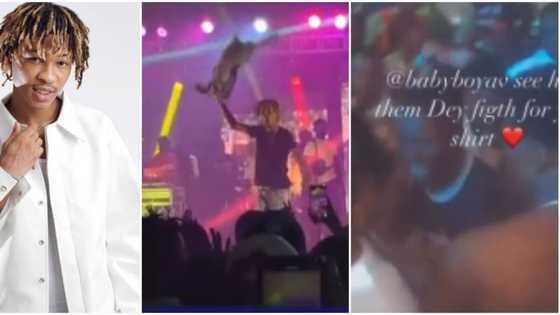 Na this one dey reign now: Singer AV throws shirt into crowd like Wizkid, fans struggle for it in viral video
