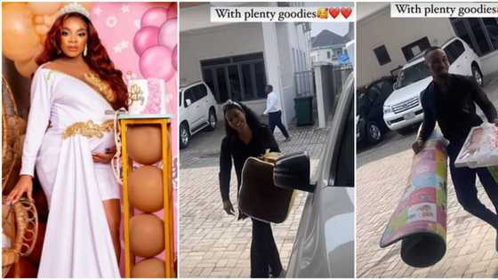 BBNaija's Queen welcomes 1st child, shares video as Saga and Nini visit with goodies for her baby