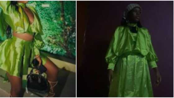Hot girl to cele garment: Lady cries out on Twitter as tailor sews Mummy G.O version of mini skirt and top