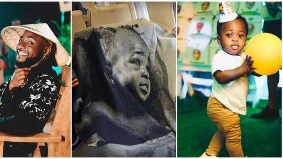 Singer Davido shares photo of customised blanket with Ifeanyi's face printed on it