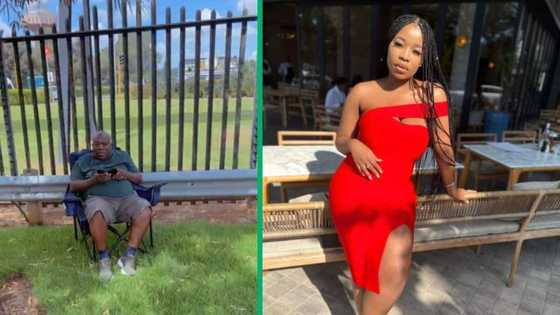 Supportive dad camps outside daughter's exam venue as she writes final paper